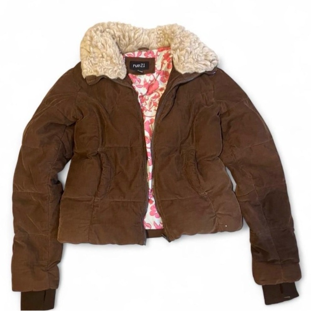 Rue21‎ Chocolate Teddy Jacket with Cream Plush Collar